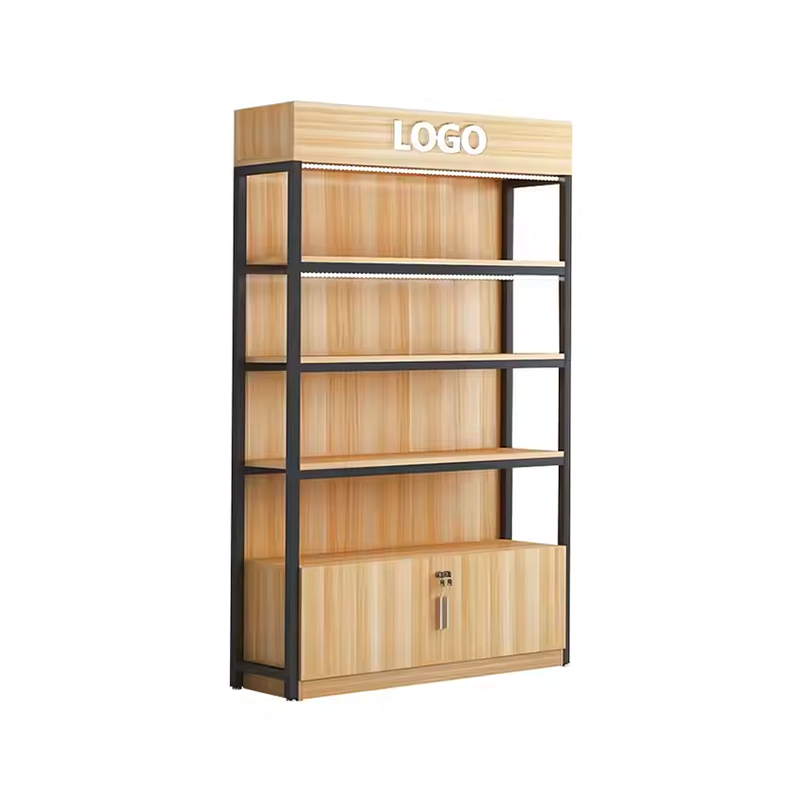 Jitterbug Heavy Duty Single-Sided Supermarket Rack Wood and Metal Merchandise Display for Optimal Visibility