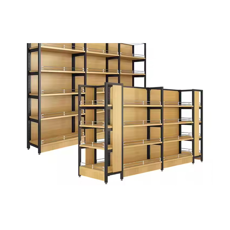 Jitterbug Heavy Duty Single-Sided Supermarket Rack Wood and Metal Merchandise Display for Optimal Visibility